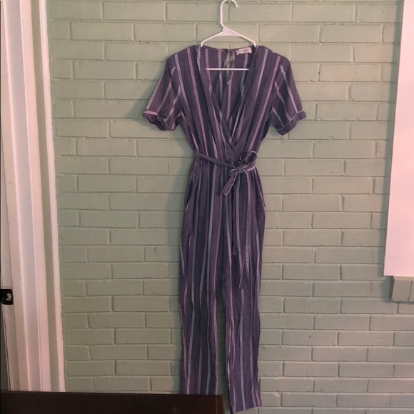 Striped Wrap Jumpsuit - Picture 3 of 5